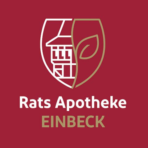 Logo der Rats-Apotheke Einbeck mit rotem Hintergrund und Schriftzug.